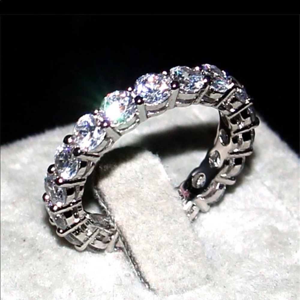 Sterling Silver Pave Setting CZ Eternity Band - Picture 3 of 7